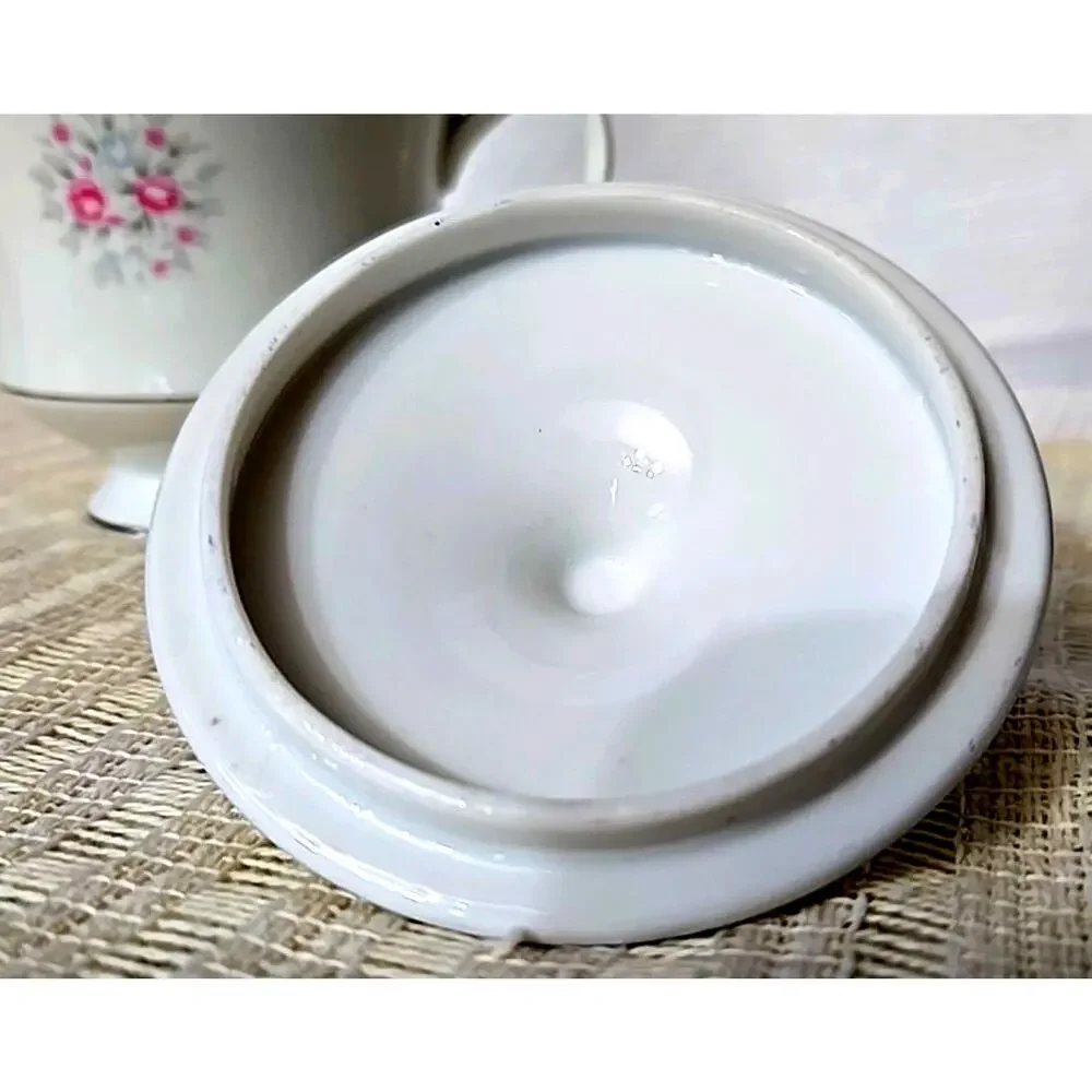 Vintage Nasco Sweet Afton Fine China Sugar Bowl with Lid Floral Silver Trim